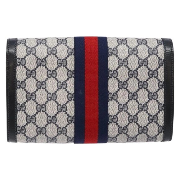 GUCCI GG Supreme Sherry Line Clutch Bag PVC Navy Gold 67 014 3087 Auth 140986 - Picture 2 of 15